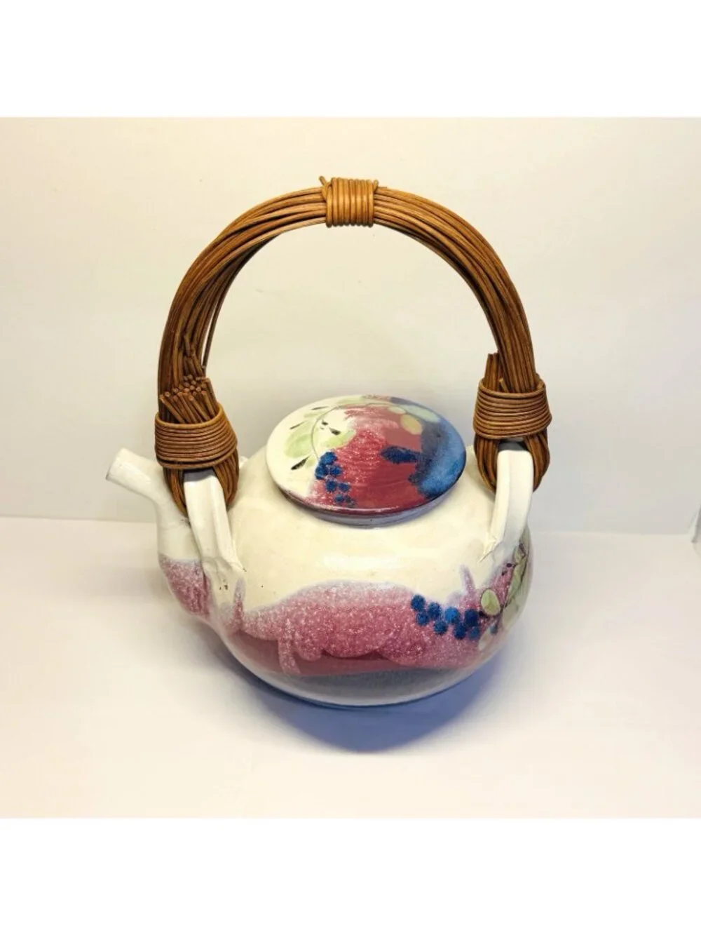 Jeff Chang Hawaii Art Pottery Large Lidded Teapot 2000 Floral Painted Glazed